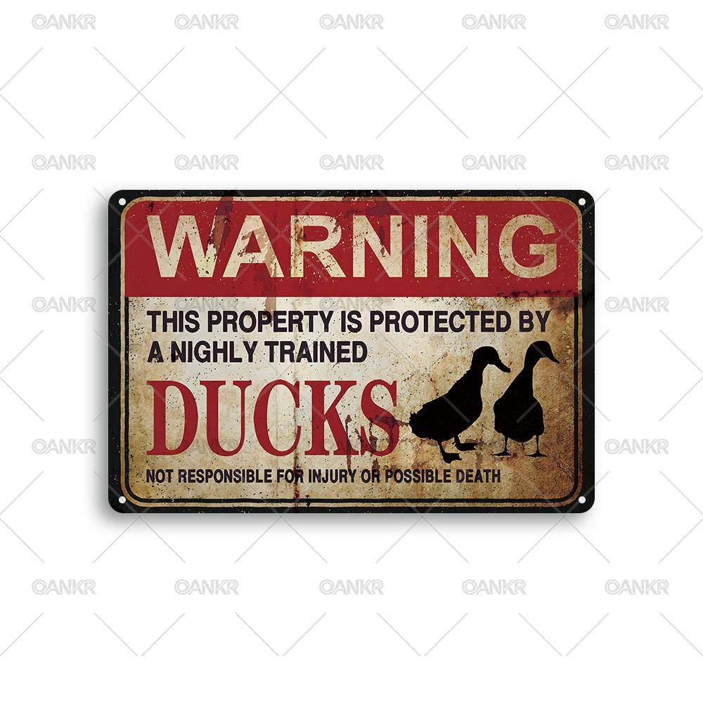 

Vintage Warning Poster Metal Tin Sign Ducks Property Protected Wall Decor Metal Signs for Man Cave Garden Farm Fence Home 20x30cm（7.8x11.8inch）