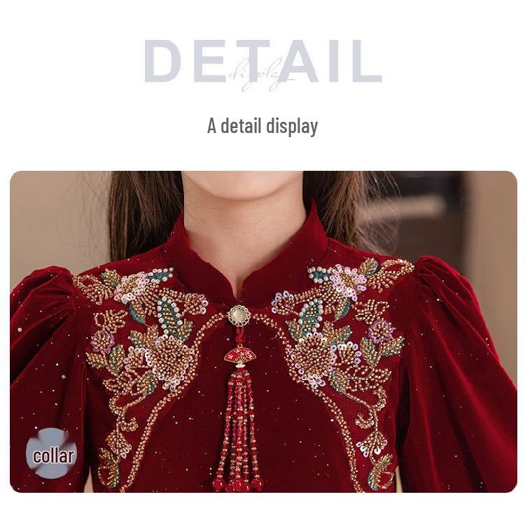Korean Silver Fox Velvet 410g Girls' Formal Princess Dress - Autumn/Winter New Year's Gown
