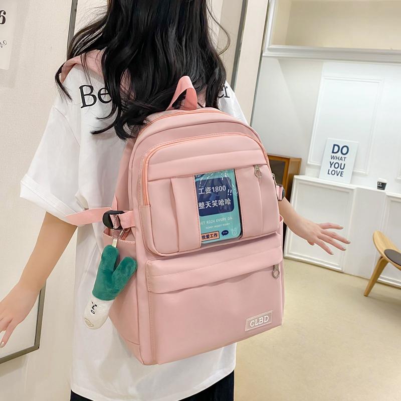 Four-Piece Backpack Set Girls Large Capacity Backpack Solid Color Junior High School Student School Bag
