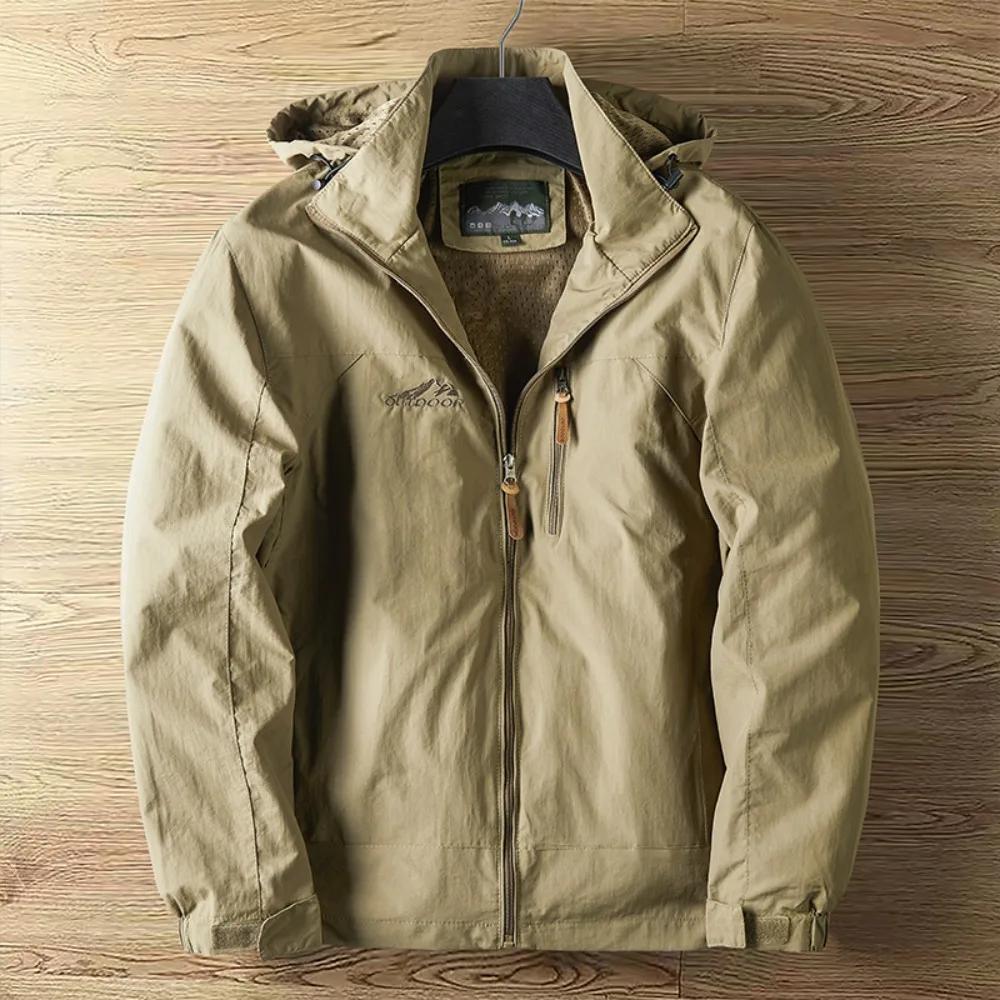 Men's Fashion Spring and Autumn Casual Outdoor Jackets Thin Section Punching Jacket with Hat Men Versatile Clambing Streetwear