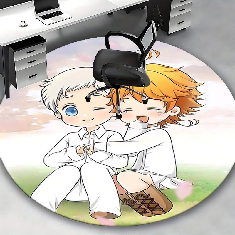 1pc The Promised Neverland Chibi Characters Round Carpet Anime Design Office Chair Mat, Non Slip Rug for Home Decor