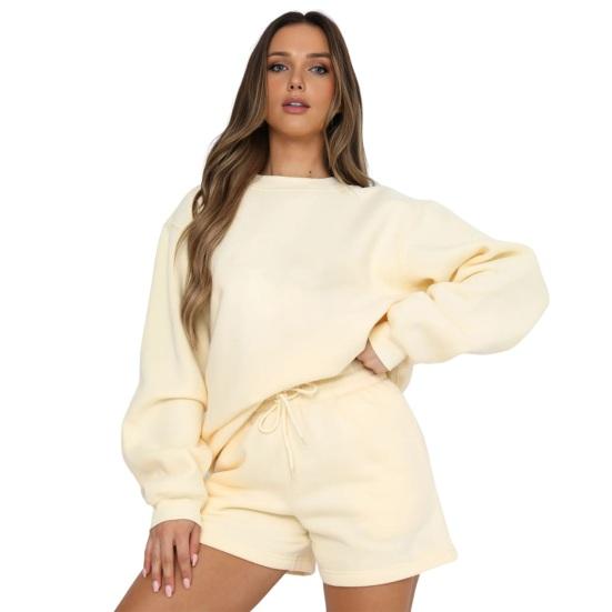 

Жіночі Комплекти з 2 Предметів Оверсайз Повсякденні Домашні Комплекти-Двійки Осінні З Довгим Рукавом Худі Шорти Спортивні Костюми S абрикосовий