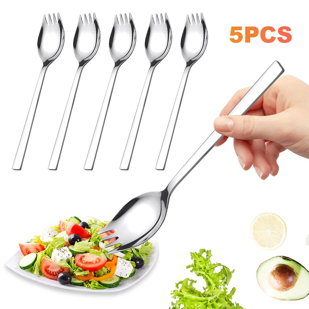 5 Pezzi Spork Forchetta Cucchiaio Acciaio Inossidabile Posate Multiuso Portatile Forchetta per Noodles per Dessert Gelato Insalata