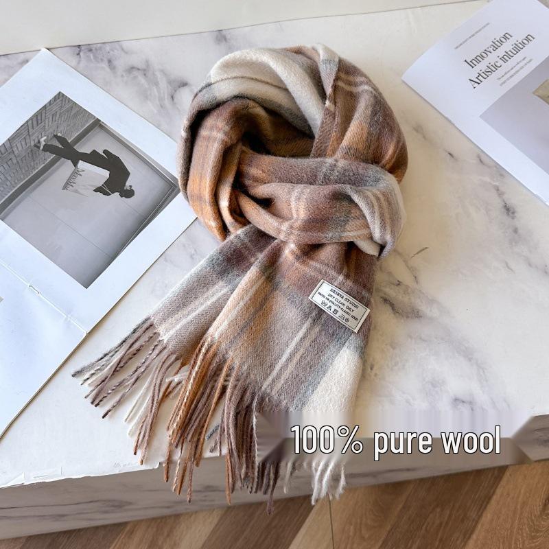 100% Reine Wolle Blauer Karoschal - Warmer, Vielseitiger Halswärmer für den Winter