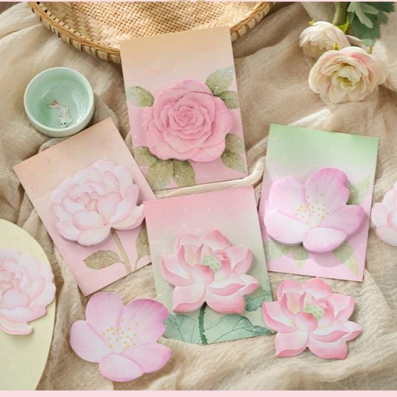 Flower Shaped Memo Book Four Seasons Flower Series Message Board Sticky Notes Decorative Sticker Student Office Stationery Supplies