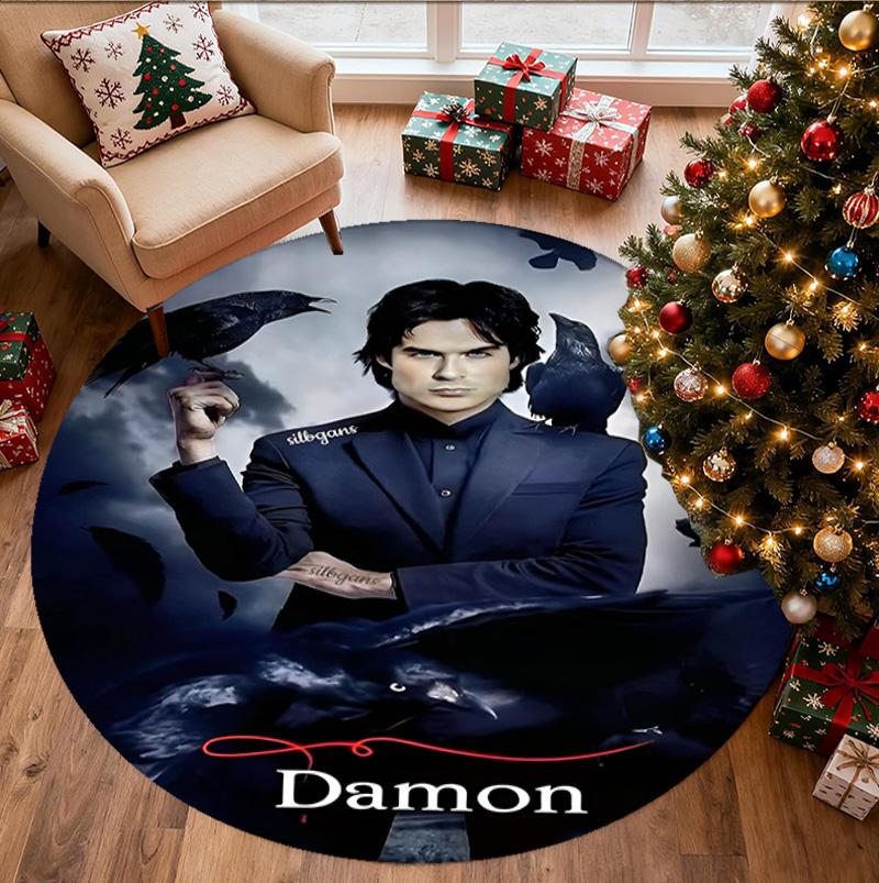Damon Salvatore Pattern Round Rug, Indoor/Outdoor Mat, for Picnic, Gameroom, Bedroom, Office, Living Room, Home Decor Carpet, Birthday Gift