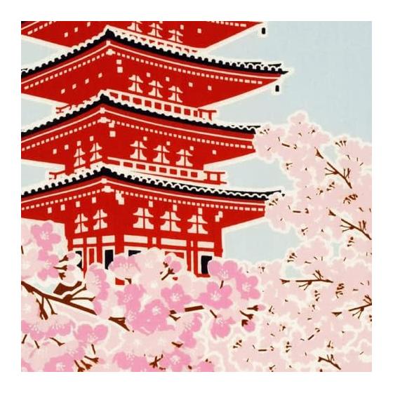 Somen Anbo Tenugui: Five-Story Pagoda and Cherry Blossoms, Hand-Dyed, 100% Cotton, Tokka, Made In Japan, 35cm X 100cm, Vibrant Japanese Spring