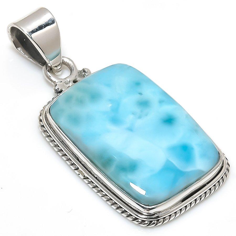 Pendente in Argento Sterling Massiccio 925 con Pietra di Larimar Natural Republic 1,75" t0u38