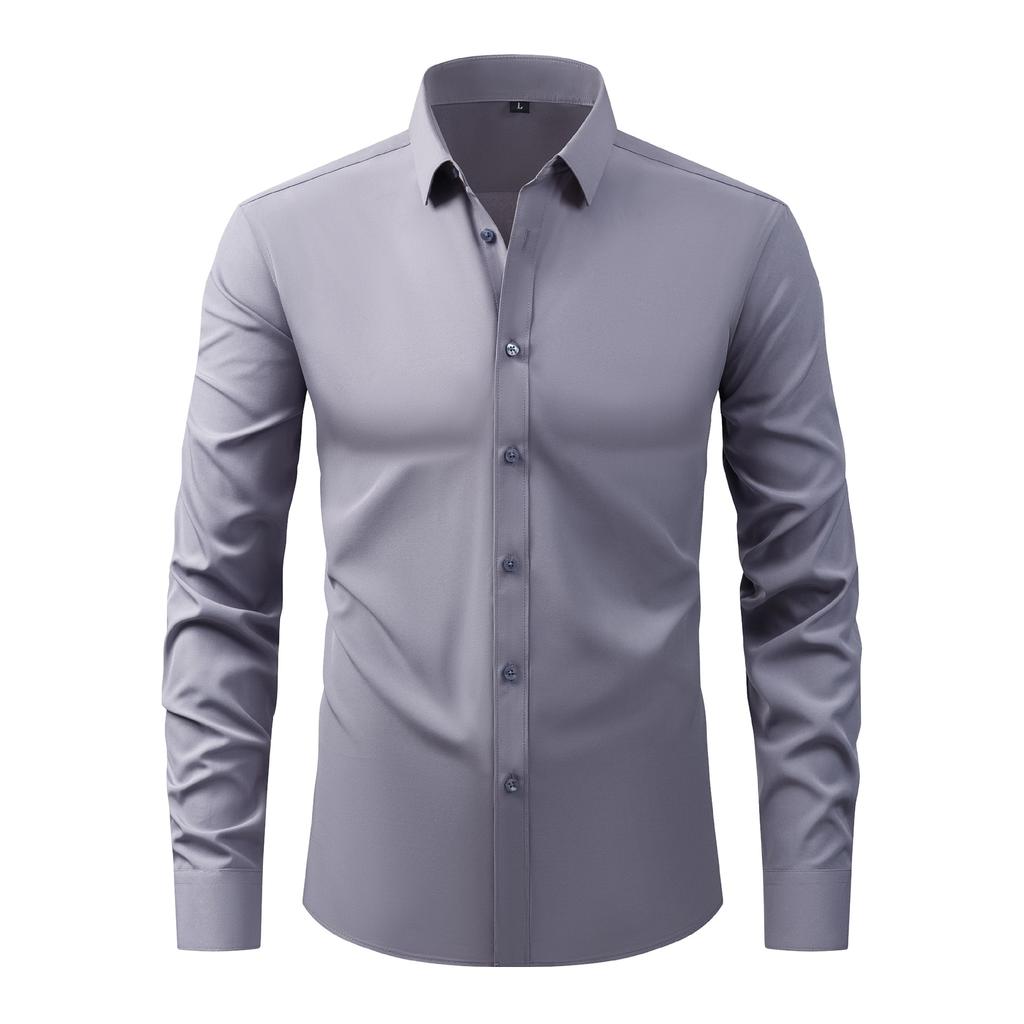 Men's Long Sleeve Solid Color Shirt Slim Fit Wrinkle Resistant Business Casual Formal Top