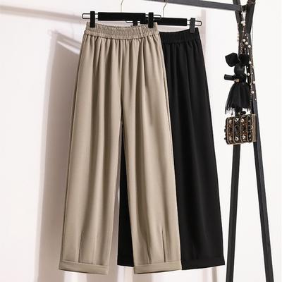 DIMANAF 2024 Calças Compridas Tamanho Grande Mulher Elástico Primavera Solto Cintura Alta Harem Vintage Sólido Solto Casual Básico Calças Calças de Perna Larga 5XL