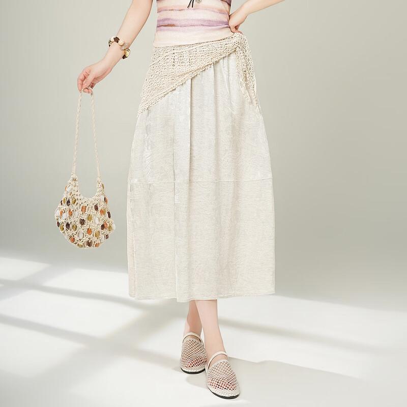 Bailuyu Jacquard Elastic Waist Midi Skirt XL абрикосовый