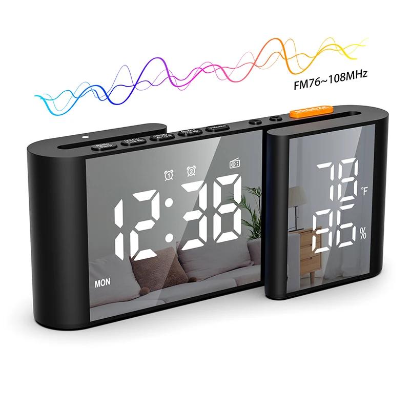 Sleek Bedside Alarm Clock Radio Large Dual Display Screen With Adjustable Brightness USB Port Sleep Timer FM76~108MHz FM Radio