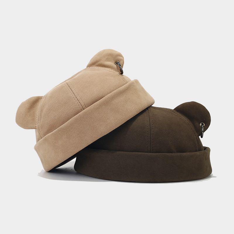 Streetová móda Medvědí uši a železný kroužek Klobouk bez krempy - Unisex Trendy Korejský Hip Hopový Styl