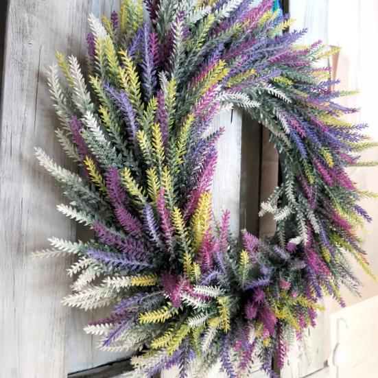 Large Artificial Lavender Wreath 50cm Diameter Faux Farmhouse Floral Garland for Door Wall Wedding Party Decor Summer Home Office Decoration