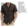 Men Casual Resort Wear Shirt Summer See-through Mesh Rose Pattern Turn-down Collar Short Style Floral Sleeves Single-breasted Mid Length Cardigan