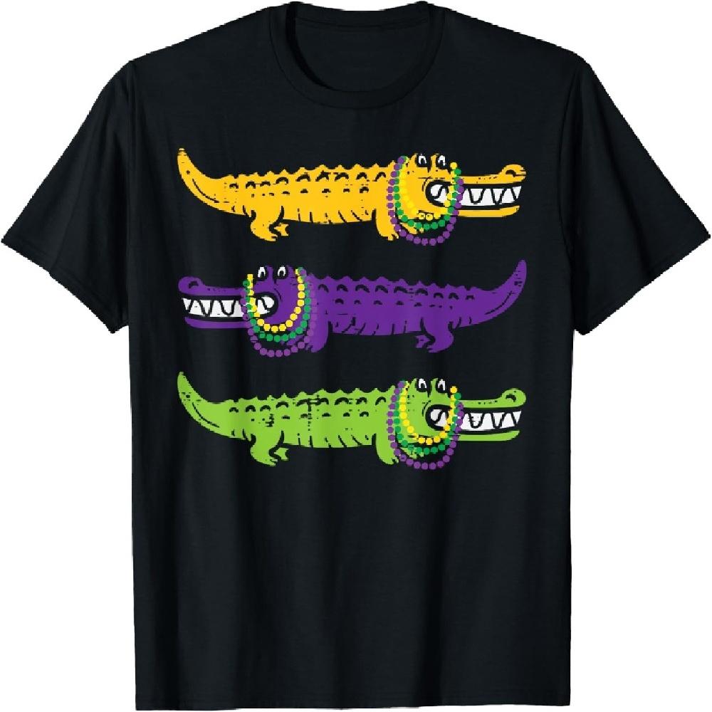 

Aligator Crocodiles Louisiana Mardi Gras Women Men Kids T-Shirt XXXXXL чорний