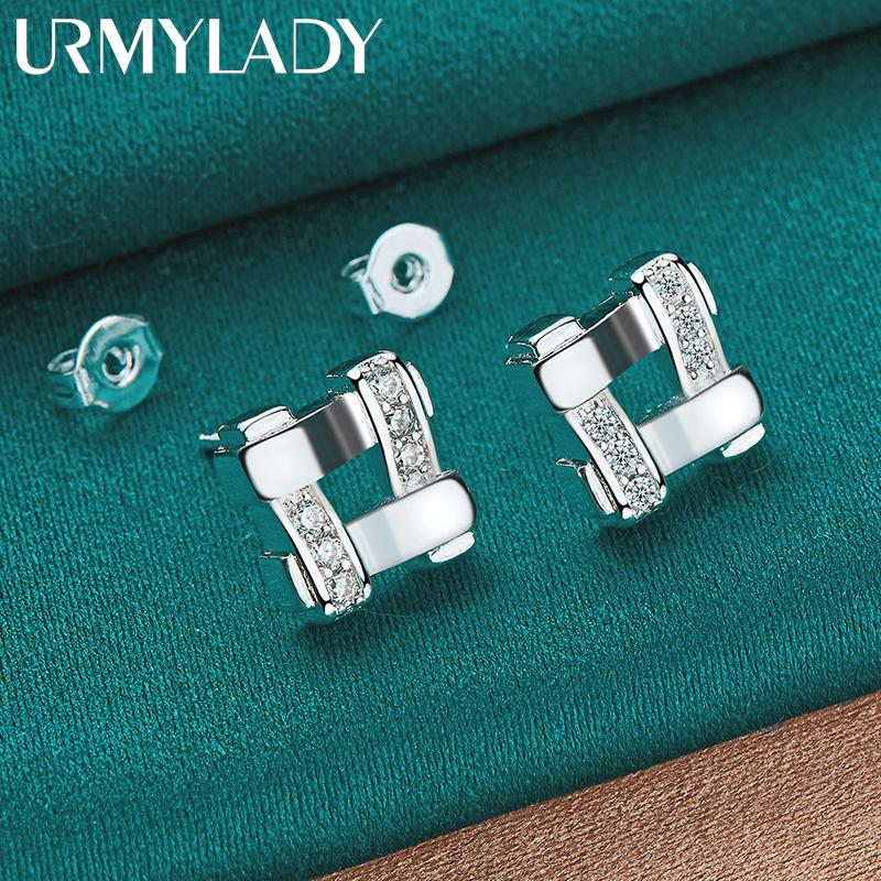 925 Sterling Silver Square Zircon Stud Earrings For Women Party Fashion Jewelry