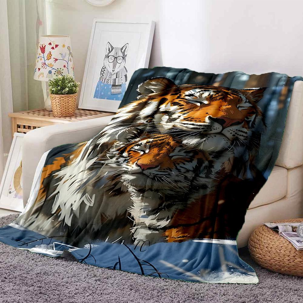 1pc Tiger Print Blanket Lightweight Flannel Blanket Throw Blanket For Sofa, Bed, Travel, Camping, Livingroom, Couch, Chair, And Bed Yy2509026163