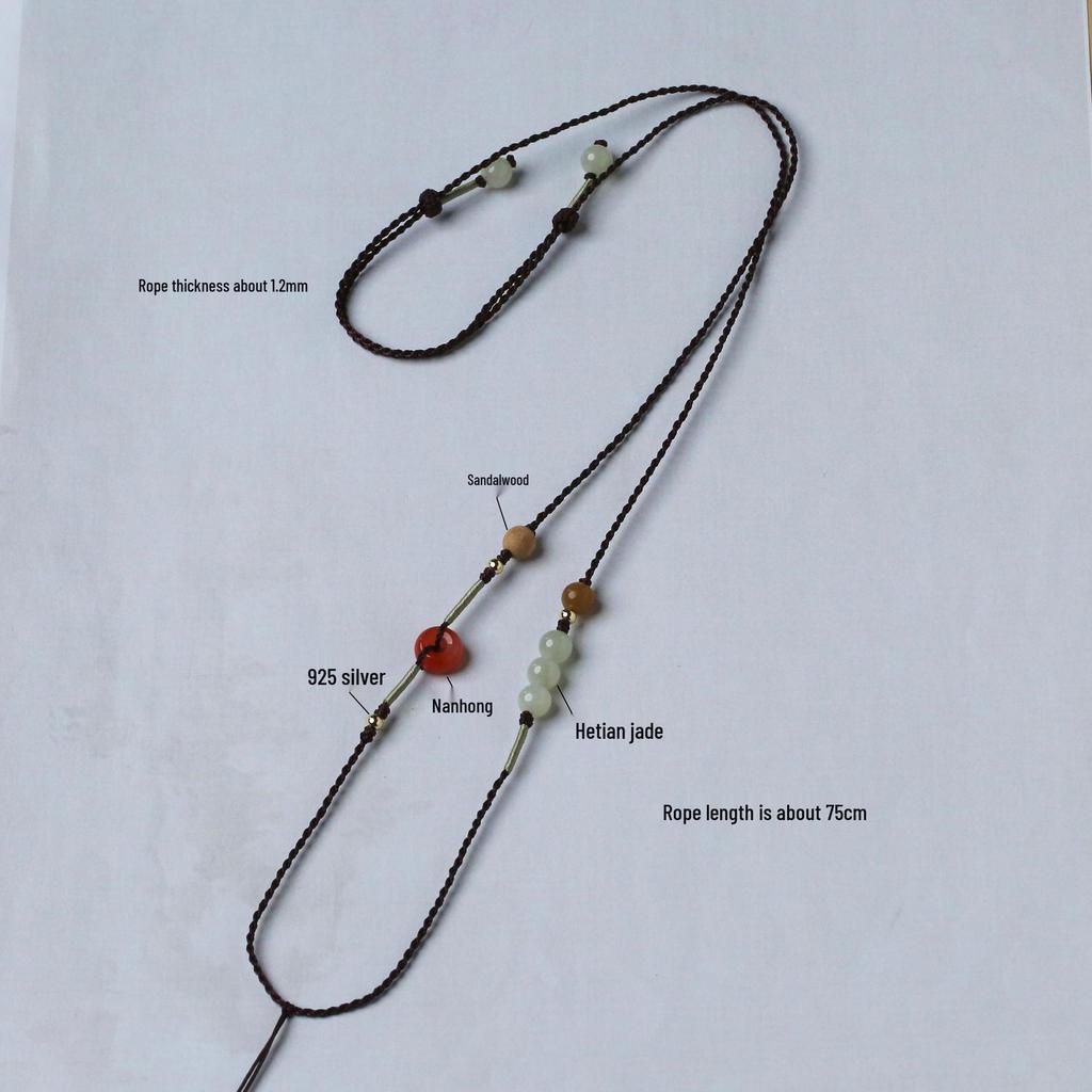 Refined Hand-Woven Hetian Jade Adjustable Necklace with Purely Handmade Cord
