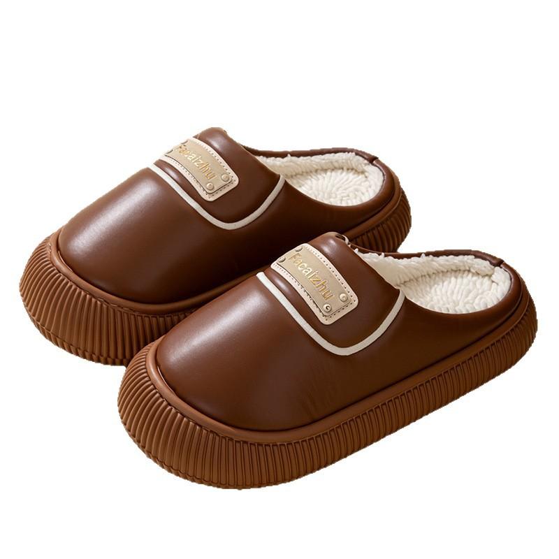 Waterproof down cotton slippers indoor home non-slip thick bottom piled thickened outer wear warm airtight cotton mop