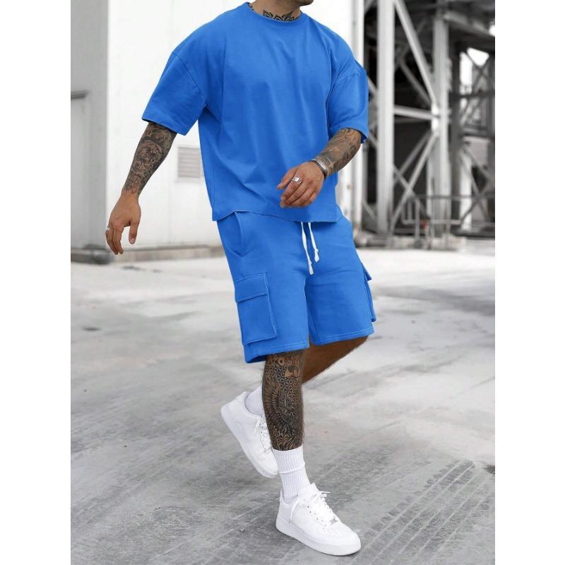 Men's Casual Summer Tracksuit with Short Sleeve Tee Utility Shorts