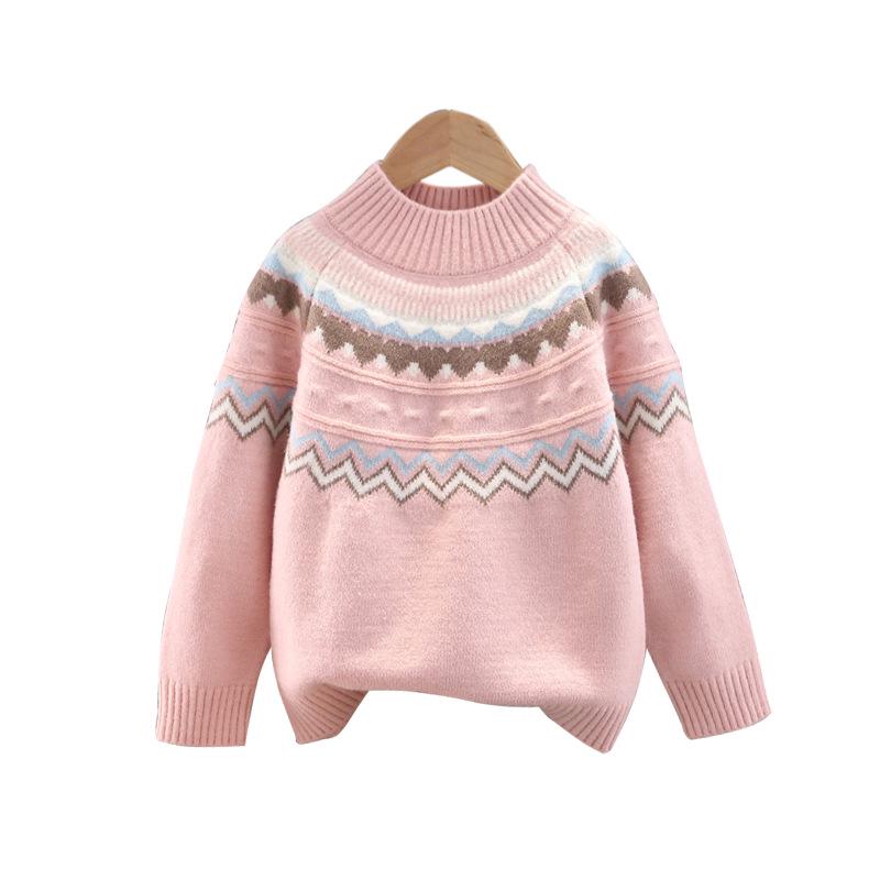 Girls' Trendy Thick Knit Sweater for Autumn/Winter 2025 - Stylish Round Neck Pullover, Medium/Large Children's Wear.