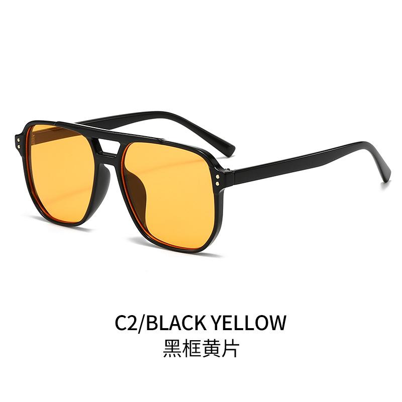 Retro Double Bridge Oversized Square Sunglasses Women Men Glasses Fashionable Studded Shades
