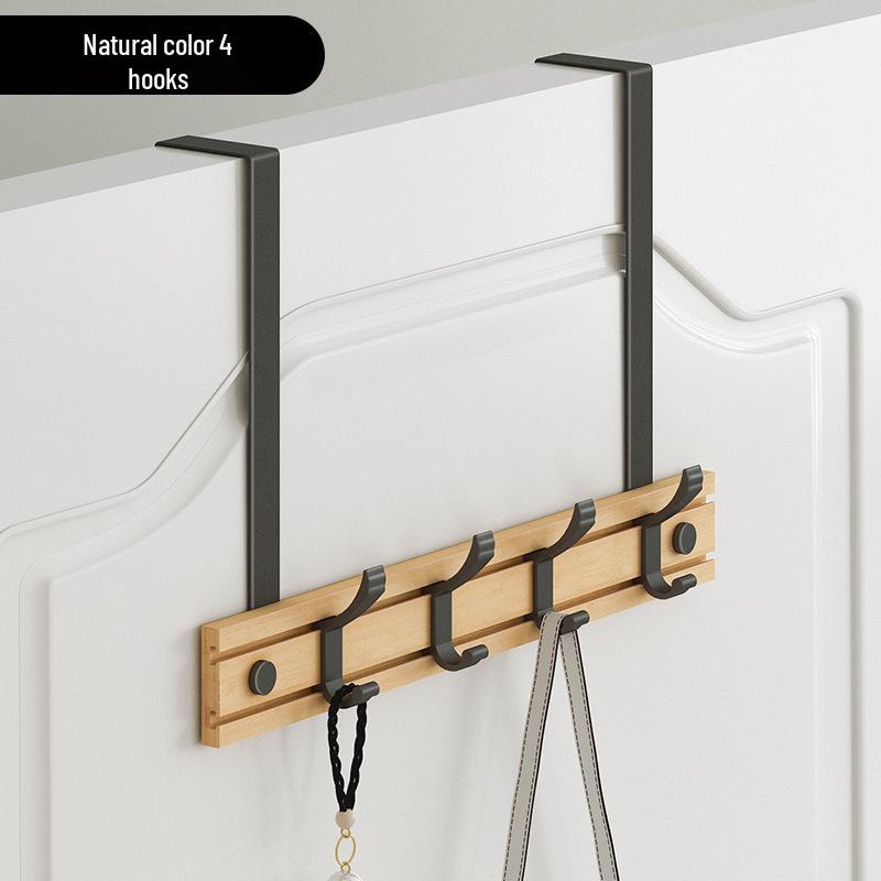 Bamboo & Wood Over-the-Door Hook Wall-Mounted No-Punch Coat Rack - Creative Entryway & Bedroom Storage