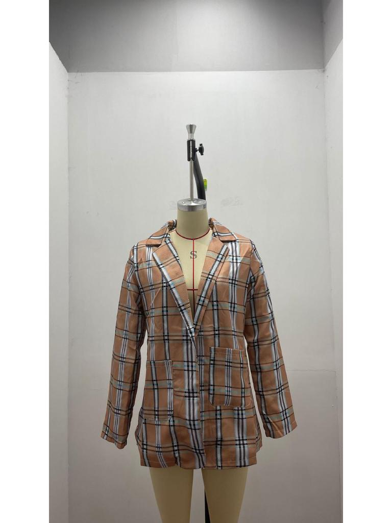 Europejski & Amerykański Kraciasty Sweter Marynarkowy z Klapami Slim Fit dla Kobiet - Moda Wiosna/Jesień 2025