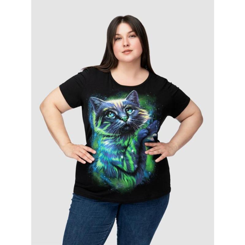 T-shirt da Donna Estive Casual Manica Corta Top Girocollo T-shirt Moda Streetwear Abbigliamento Oversize Femminile T-shirt con Gatto Cartone Animato