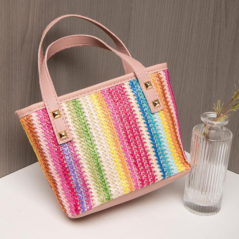 Fresh Pastoral Color Woven Handbag Mini Tote Bag Mobile Phone Bag Fashionable Versatile Shoulder Messenger Bag