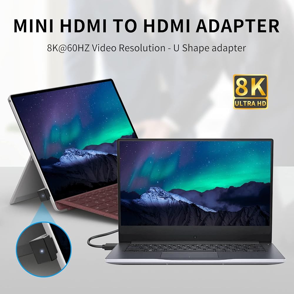 Duttek Mini HDMI to HDMI Adapter 180 Degree Down Angle 48Gbps UHD for Camera/Projector 1 Pack