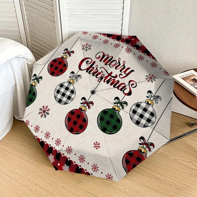 1pc Christmas Ornaments Plaid Decorative Mat Umbrella with Plastic Handle,Suitable for All Seasons Home Travel Outdoor UmbrellaDD244