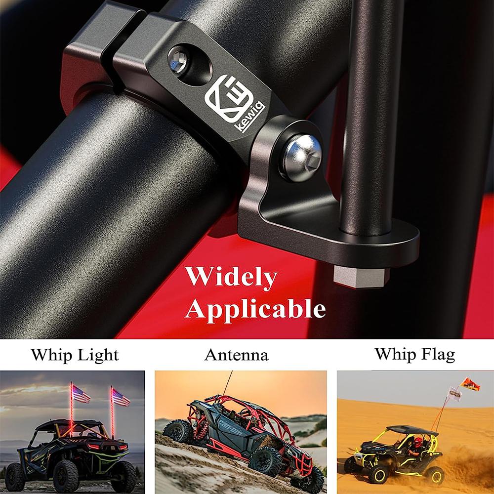 Aluminium Alloy UTV Whip Light Flag Mount Solid Heavy Duty Roll Bar Clamp 360° Adjustable Light Bar Mounts Bracket for Roll Cage