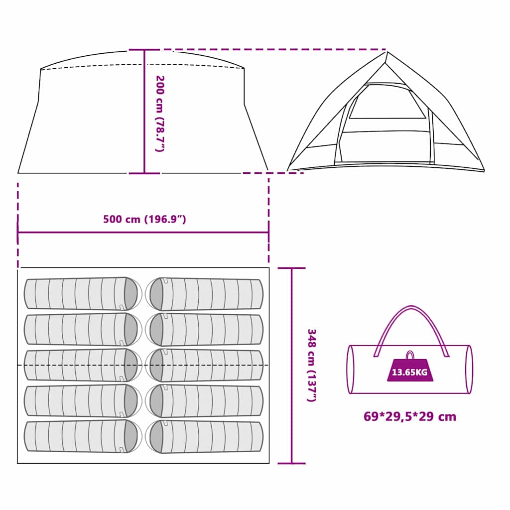 Tunnel Tent with Grey and Orange Roof 500 x 348 x 200 cm Taffeta