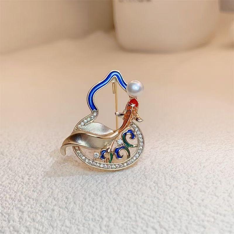 National Style Retro Koi Gourd Brooch for Women, High-end, Light, Luxurious and Exquisite