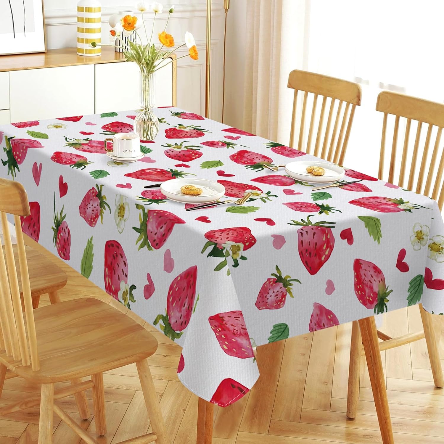 Zomer Aardbei Rechthoekige Tafelkleed Bruiloft Feest Huisdecoratie Wasbaar Zoete Vrucht Liefdeshart Tafelkleden Keukentafel Decor 90x140cm