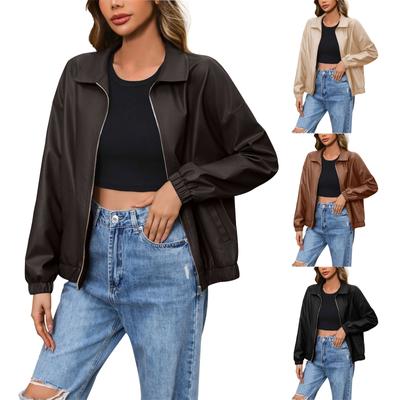 Chaqueta ajustada para mujer Ropa de motociclista para mujer, chaqueta de cuero con cuello alto