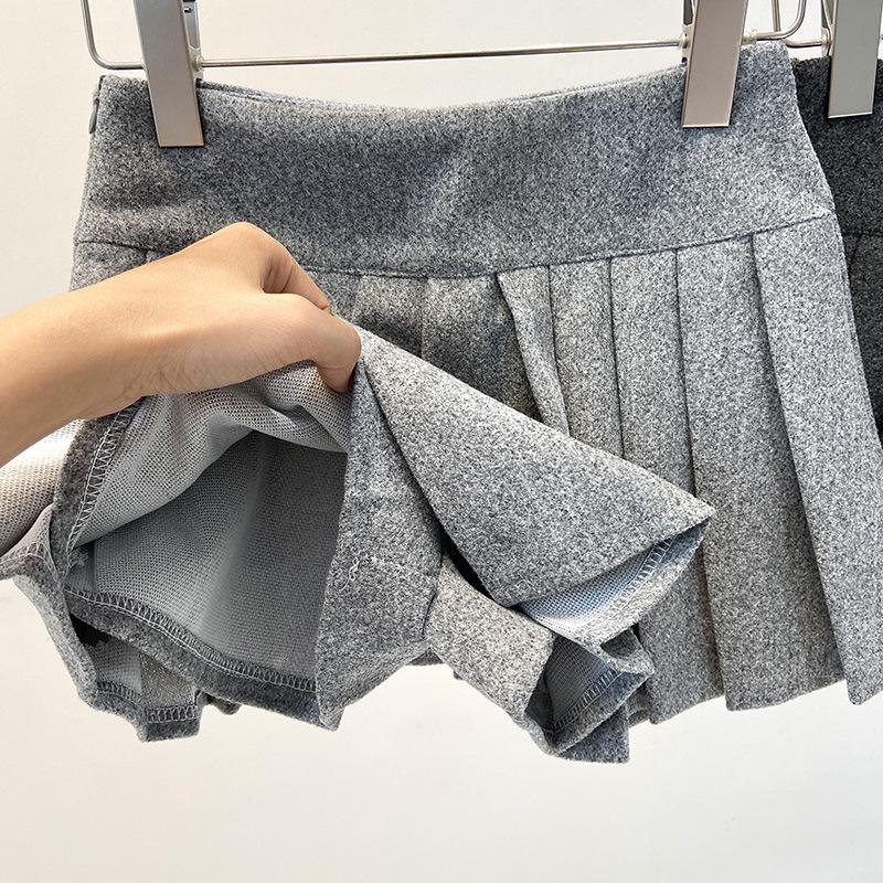 Elegant Grey Wool A-Line Pleated Skirt for Women - Versatile, Age-Reducing, Anti-Exposure, Korean Style, Autumn Winter 2025