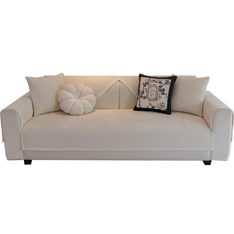 Cremefarbenes Sofakissen im Vier-Jahreszeiten-Stil, universeller Vollbezug, Handtuch, komplett eingewickelter Bezug, Waffelmuster, hochwertiges Sofakissen, rutschfest