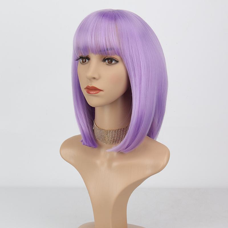 MERISIHAIR Women Short Straight Bob Brown Wig with Bangs Synthetic Fiber Shoulder Length Natural Brown Daily Wear Wig