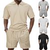 Men's  Sports  Leisure  Half  Zipper  Short  Sleeves  Shirt   And  Pull  Rope  Shorts  Set