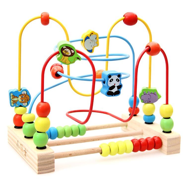 Baby Childrens Puzzle Big Beaded Beads Wood Handeye Coordination Toy Baby