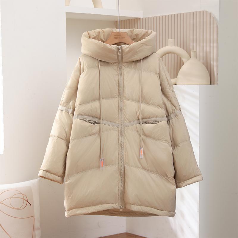 Herbst und Winter locker große Größe weiße Entendaunen lockere Silhouette mittellang mit Kapuze Daunenjacke verdickte Jacke Damen