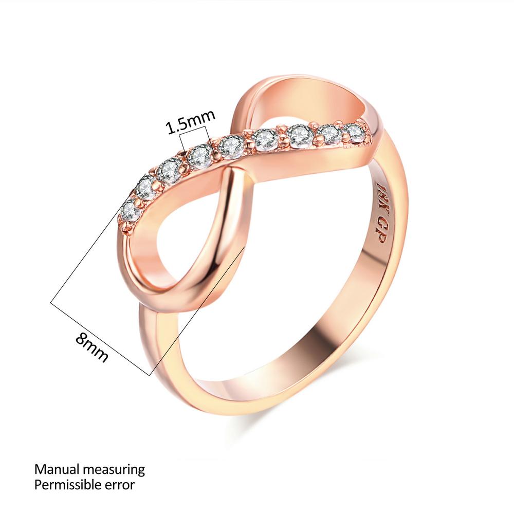 Design Infinity Rings for Women Rose Gold Color Crystal Zircon Couple Statement Ring for Female Fashion Jewelry Accessories R407