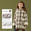 Fuluomi Girls' Winter Plaid Hooded Wool Coat