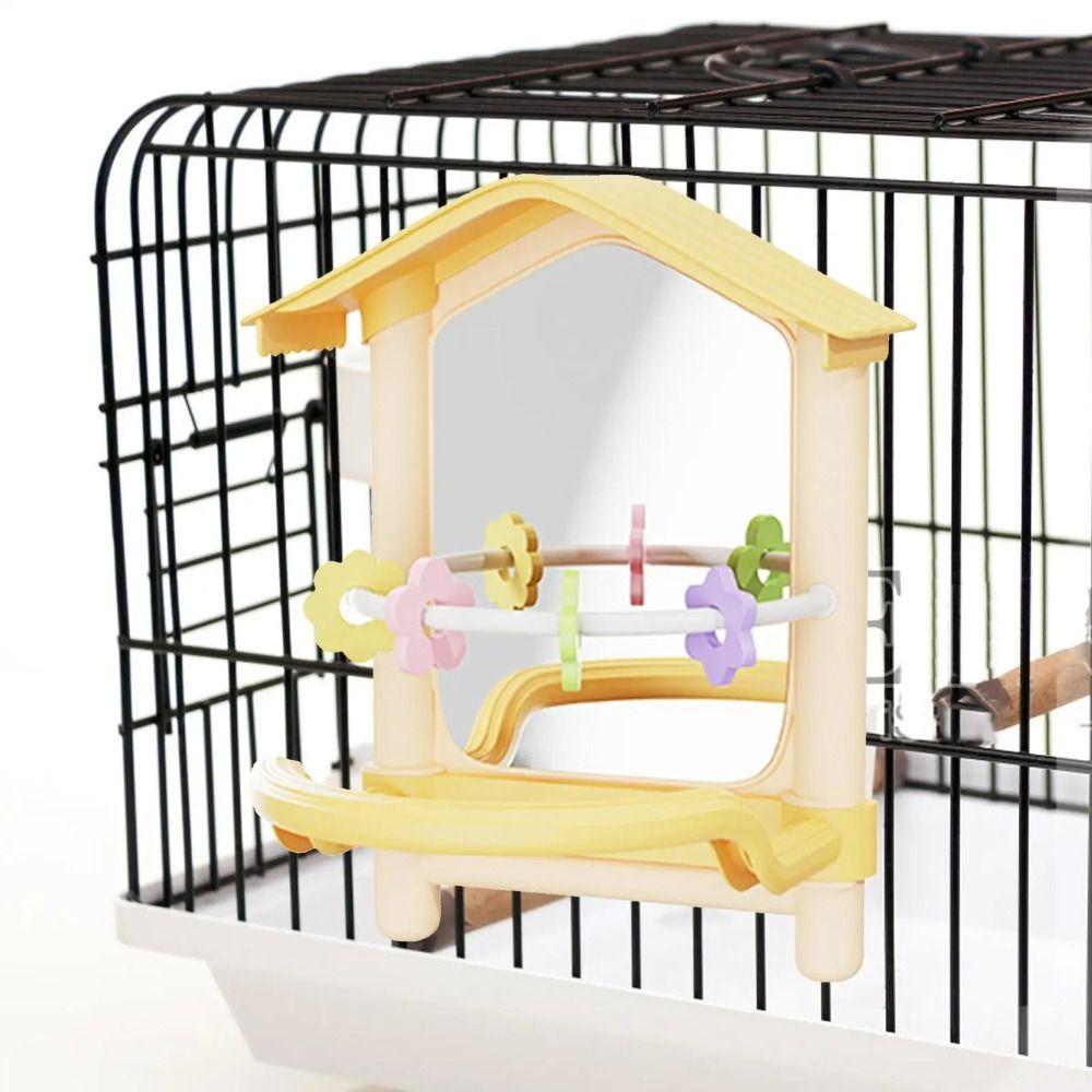 Anti-slip Bird Mirror with Perch Wear-resisting Bird Cage Toys Parrot Mirror Toy  Balconies