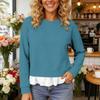 Women's Casual Loose Fit Round Neck Patchwork Hem Sweatshirt for Everyday Wear