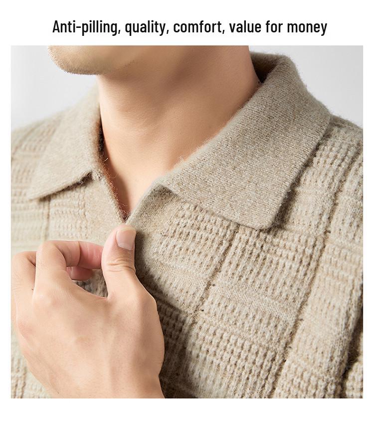 Męski modny sweter z długim rękawem i kołnierzem typu kent - Wiosna i Jesień