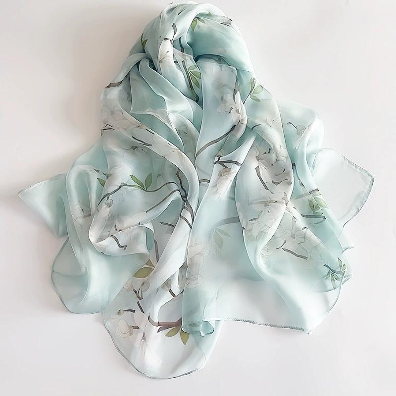 Spring Summer Women Large-size Printed Beach Shawls Muslim Hijabs Travel Thin Sunscreen Scarf/Scarves 100% Silk Beach Scarf